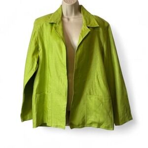 Vintage 90s Lime Green Coldwater Creek‎ Linen Open Blazer